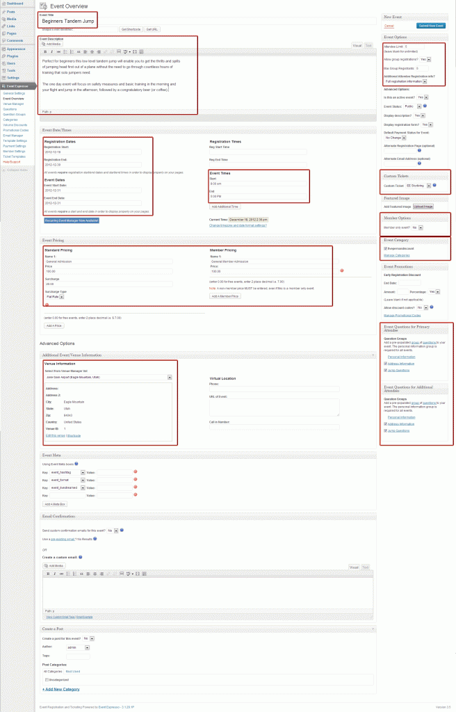 skydiving create an event overview