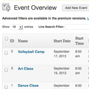 WordPress Event Listing Page