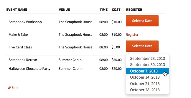 Recurring Events Drop-down List Custom Template