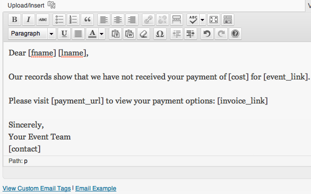WordPress Event Registration Invoice Payment Email