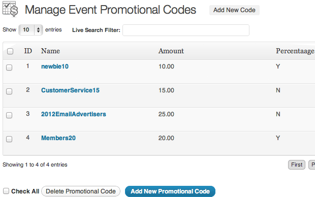 WordPress Event Promotion Discount Codes